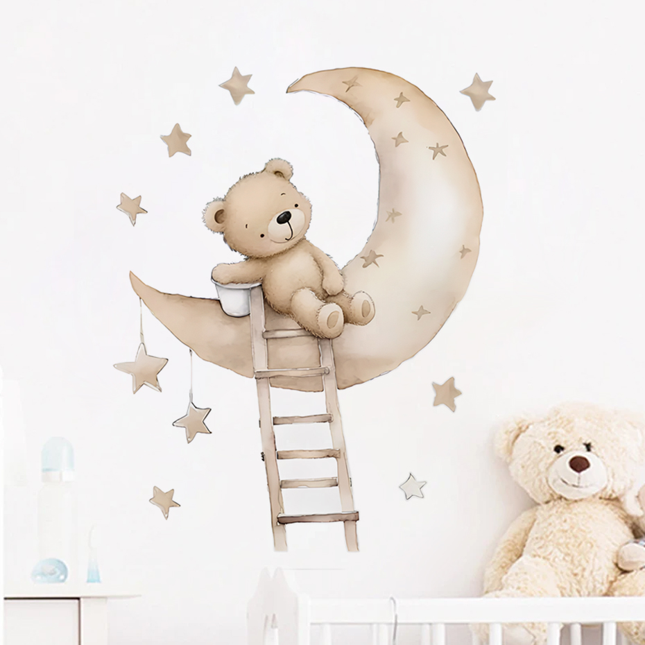 Baby Nursery Decor Girl - 귀여운 곰 스타 구름 벽 스티커
