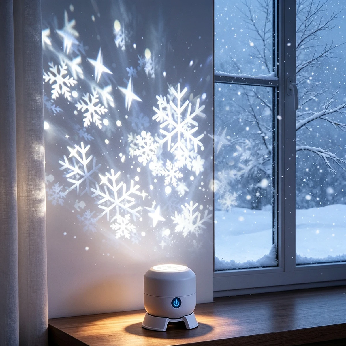 Baby Nursery Wall Lights - LED 회전 눈꽃 별 모양 프로젝터