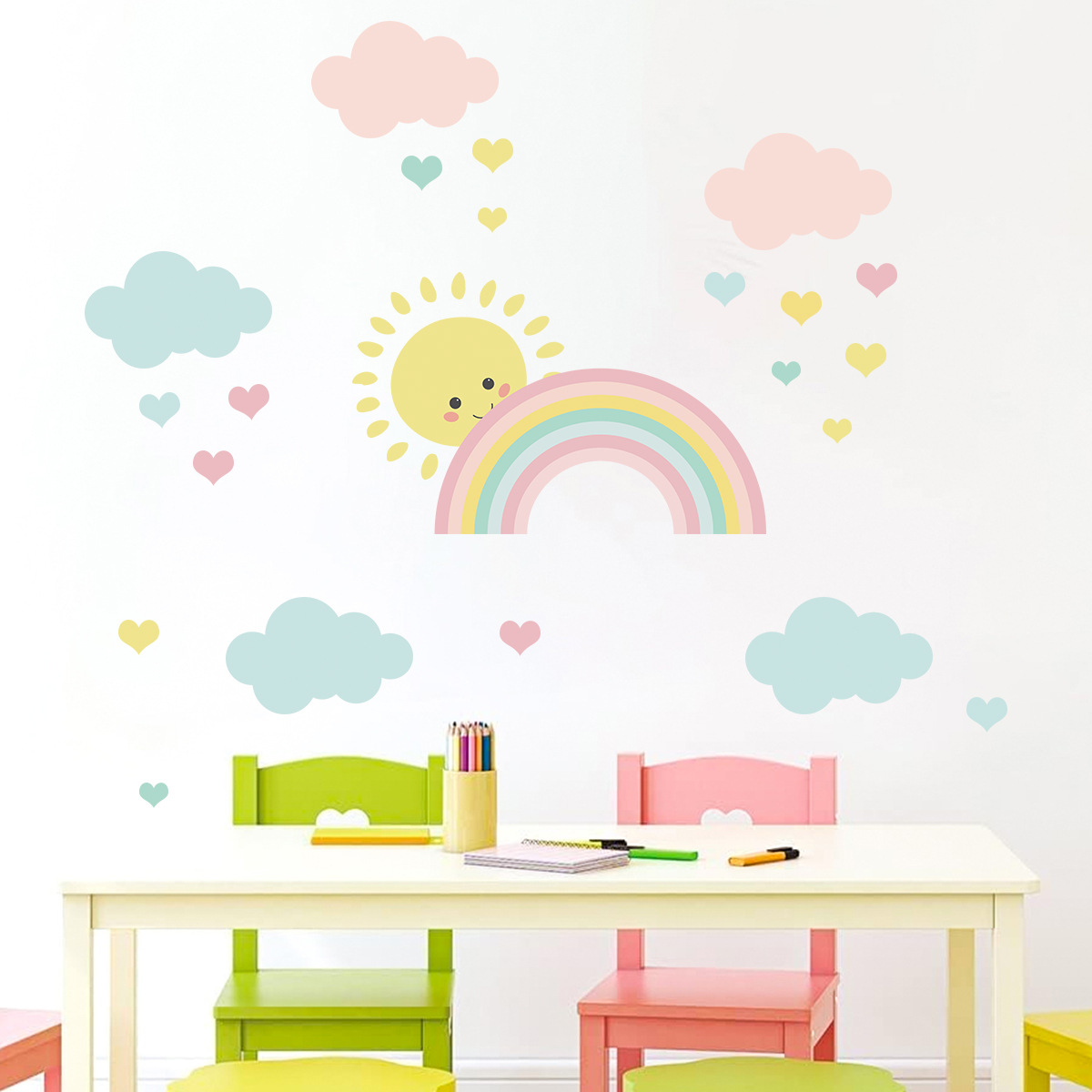 만화 태양 무지개 구름 벽 데칼 보육소 소녀 소년 침실 - Baby Nursery Decor Girl 리뷰 및 가격